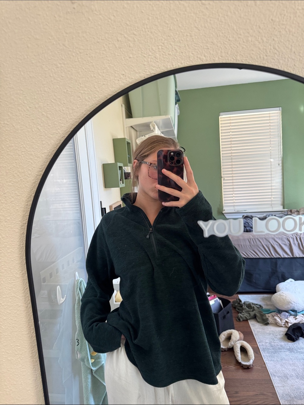 Eddie Bauer Pullover Quarter Zip Dark Heathered Green